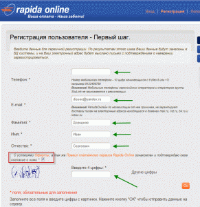 Регистрация в системе Rapida